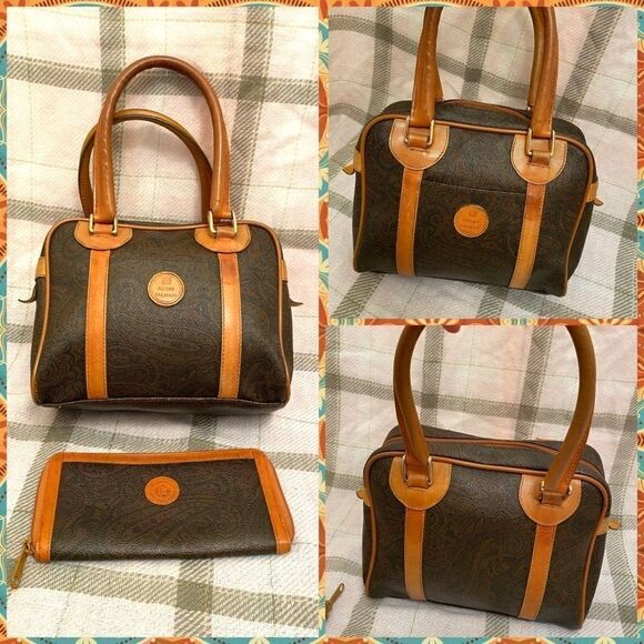 VINTAGE Pierre Balmain 3 piece set purse, wallet and makeup bag paisley Leather - Picture 3 of 14